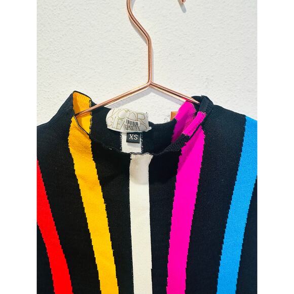 VICTOR GLEMAUD Rainbow Striped Mock Neck Sleeveless Sheath Dress Size XS - Picture 9 of 16